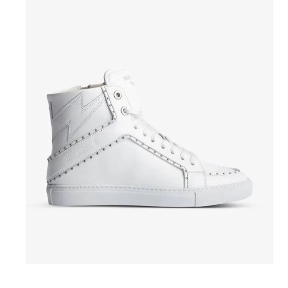 Zadig & Voltaire Leather High-Top Platform Lightning Blot Zipper Studded Sneaker - Picture 1 of 16